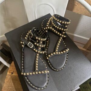 ASH - Play Studded Leather Sandals In Black